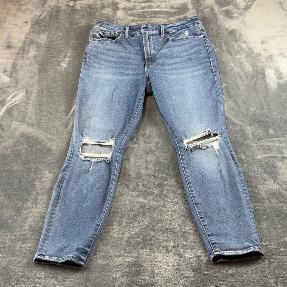 Good American Good Legs Ripped Skinny Jeans Size 10/ 30 Blue Distressed GLC103T